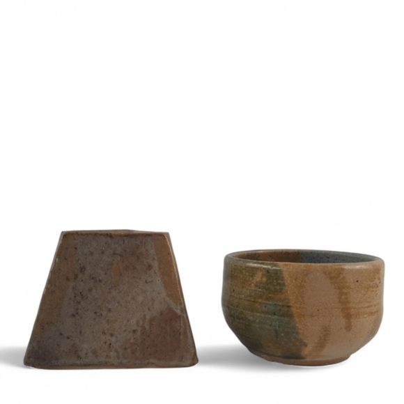 VTG Japandi Geometric Pottery Set 70s 60s MCM Japanese Decor Bowl Vase Vessels - Picture 5 of 7